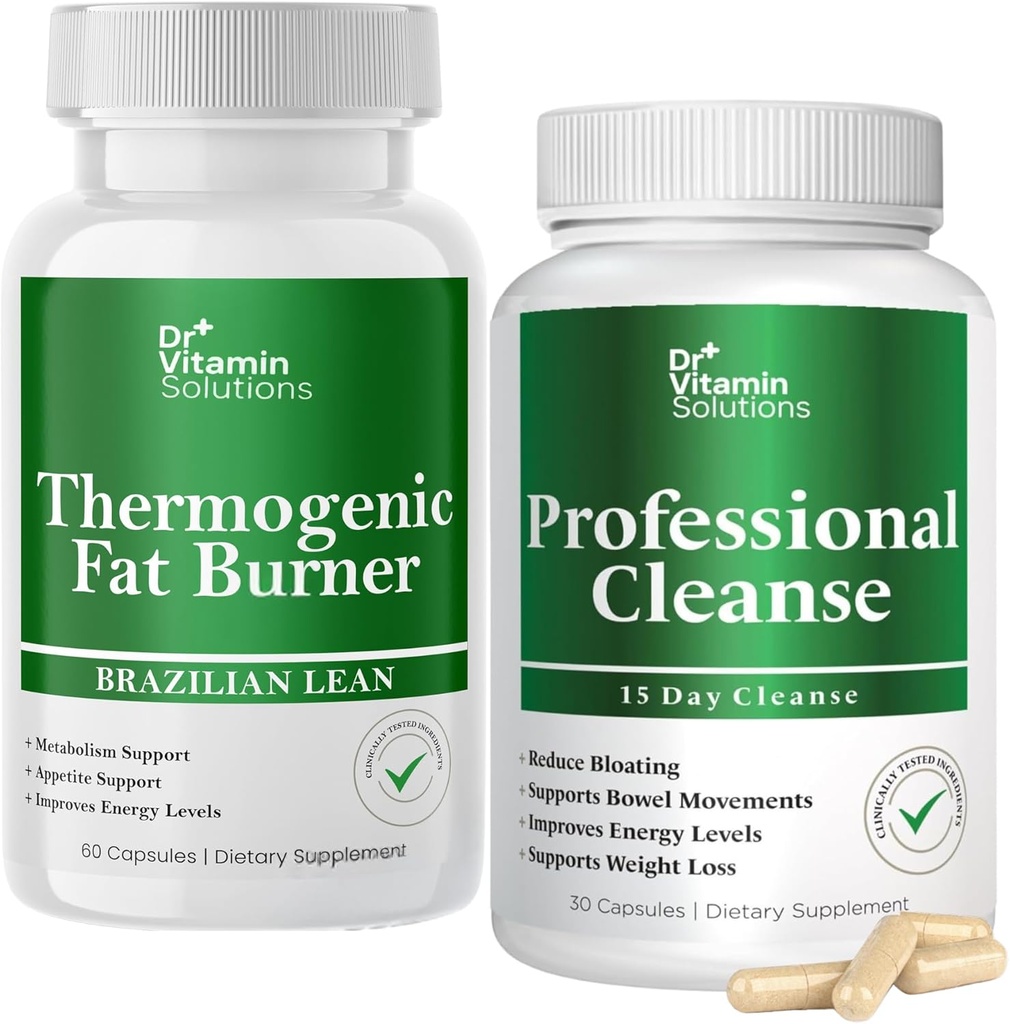 VITAMIN SOLUCIONES Thermogenic Fat Burner and Detox Cleanse Bundle - 15 Day Cleanse for Weight Management, Gut Health, and Bloating Relief - 90 cápsulas