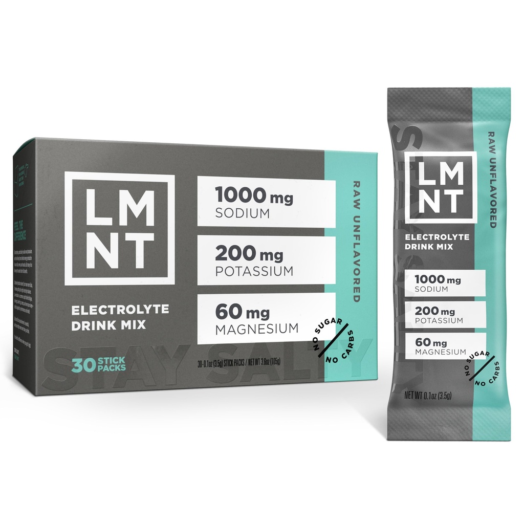 LMNT Zero Sugar Electrolytes - Raw Unflavored Sal ← Bebida Mix tención 30-Count