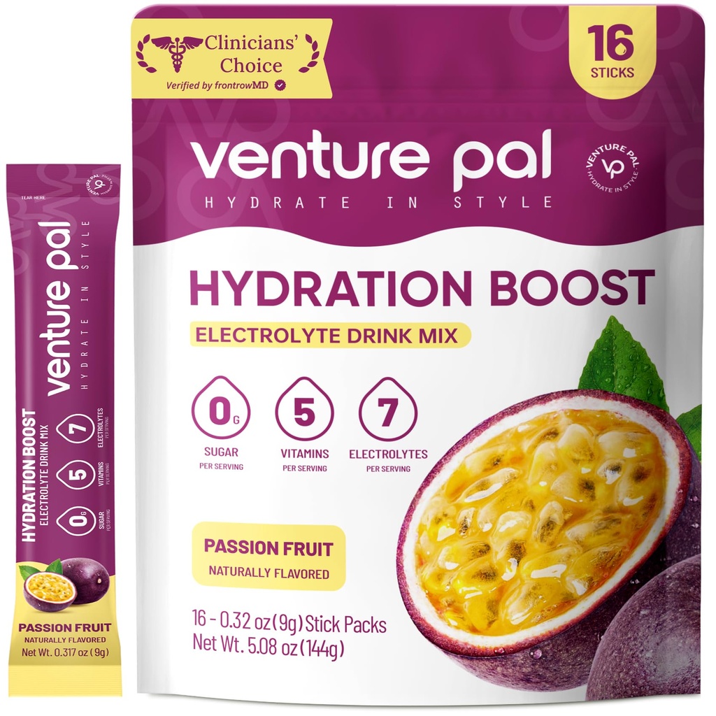 Venture Pal Sugar Free Electrolyte Powder Packets - Liquid Daily IV Drink Mix for Rapid Hydration " Party Recovery TEN 5 Vitaminas " 7 Electrolytes Anterior Keto Friendly ← Non-GMO TEN Certified Vegan TEN 16 Sticks