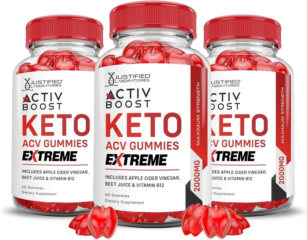 Laboratorios Justificados (3 Pack Activboost Keto Acv Gummies Extreme 2000MG Active Boost Formulado con Pomegranate Beet Juice Powder B12 Vegan Non GMO 180 Gummys
