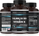 Vitamina K2 con D3 Suplemento de Fuerza Extra Bone ← Salud del Corazón Non-GMO Fórmula 10.000 UI Vitamina D3 & 200 mcg Vitamina K2 (MK7)
