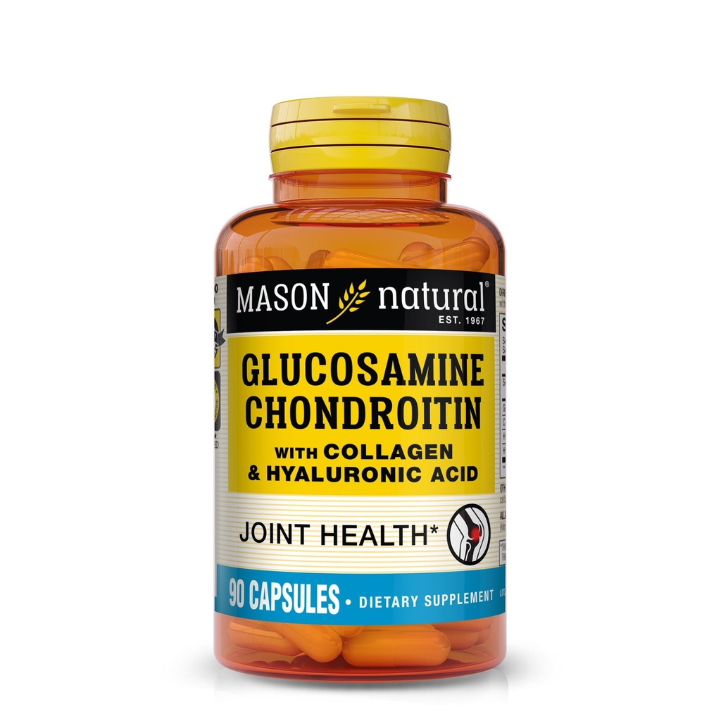 MASON NATURAL Glucosamine Chondroitin with Collagen & Hyaluronic Acid, 45-Day Supply Capsules for Normal Joint, Mobility, Flexibility, & Aging Support, 90 Capsules