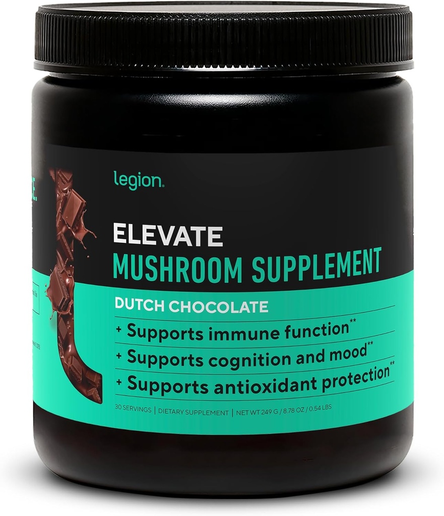 LEGION Elevate Mushroom Suplemento Polvo - Mushroom Blend of Lions Mane Powder, Reishi Powder " Beta-Glucan- Mushroom Powder to Boost Immune System, Mood " Performance Dutch Chocolate (30 Servings)
