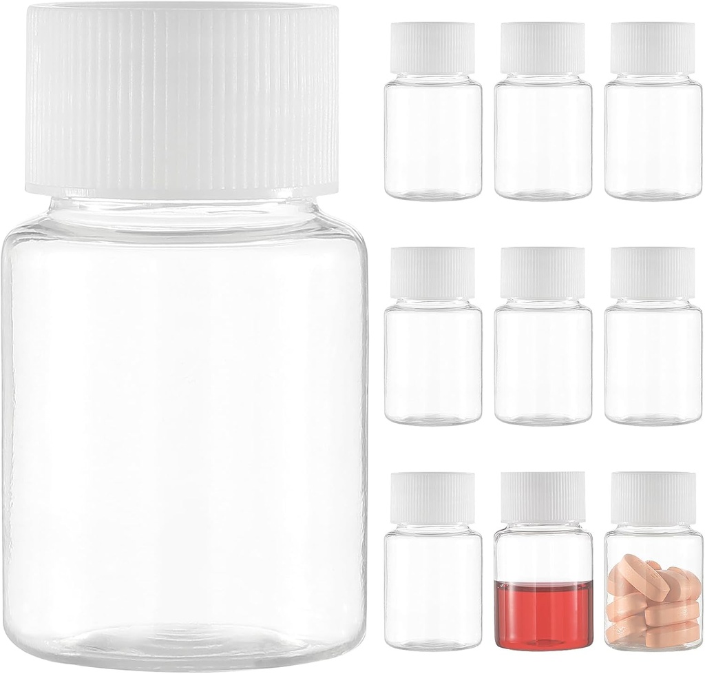 Pequeño Botella de Píldora Limpia, Botella de Píldora de Medicina Plástico, Mini Reactivo de Vacío Despejado para Contenedor Cilíndrico de Polvo Líquido(10 piezas, 30 ml)