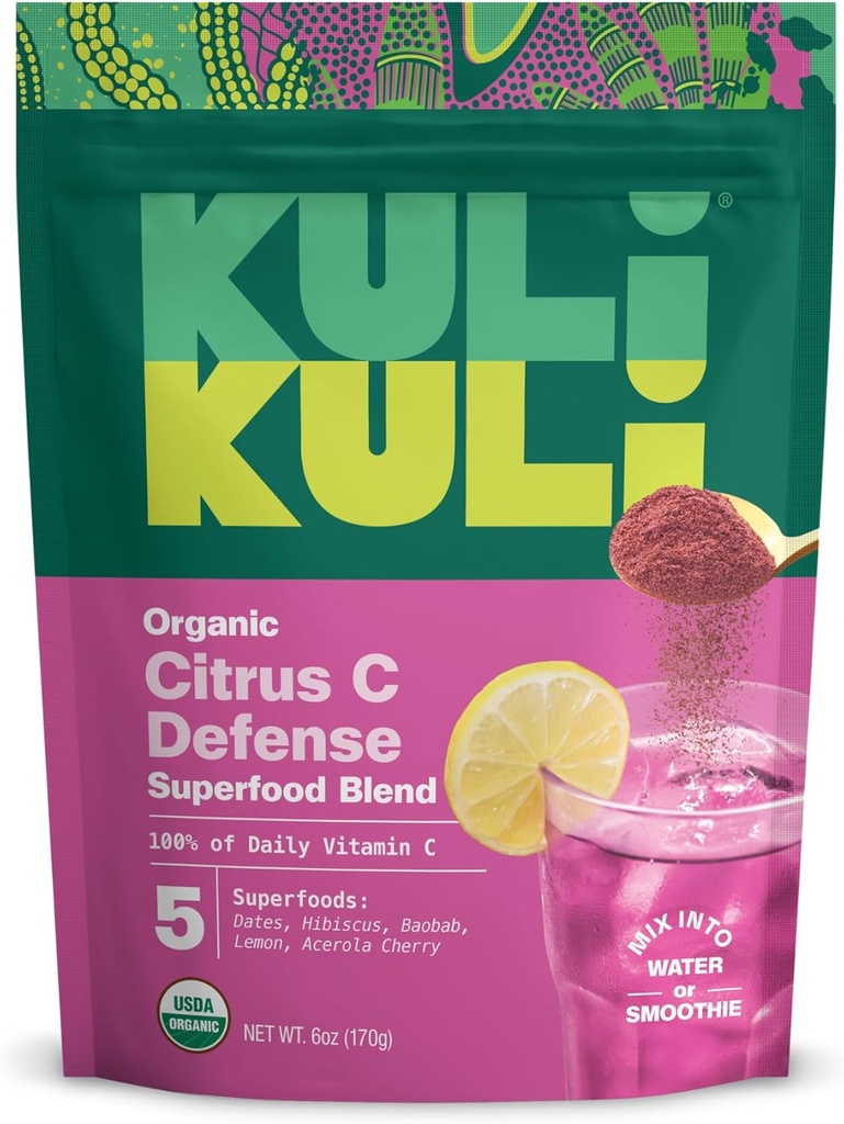 Kuli Kuli Citrus C Defense Superfood Powder [30 Servings] - Soporte inmunitario con cereza Acerola, Hibiscus, Lucuma y Baobab - Vitamina Natural C Boost for Daily Wellness