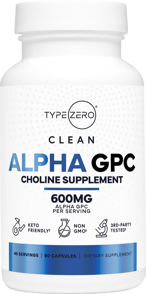 Type Zero Ultra Clean Alpha GPC Choline Supplement (600mg | 90 Capsules) Soy Free, Non-GMO Nootropics Alpha GPC 600mg / 300mg; Alpha-GPC Brain Memory and Focus Supplements