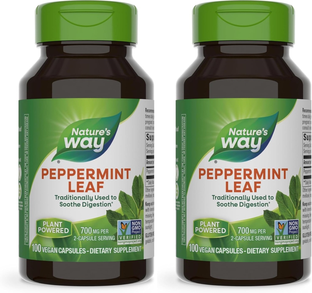 Manga de menta herbal Premium de la naturaleza, Soothing Digestivo Tradicional y soporte de incomodidad*, 700 mg por ser, 100 cápsulas (Pack of 2)