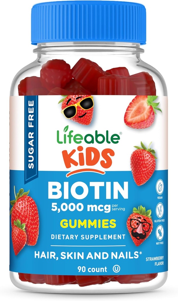 Vida útil Azúcar Niños gratis Biotina Gummies ← 5000mcg ← Gran Tasting Biotin Suplemento ← Biotin Gummies para el crecimiento del cabello, la piel y la salud de uñas ← Vitaminas para el cabello para niños, niños, niñas  durable 90 Gummies