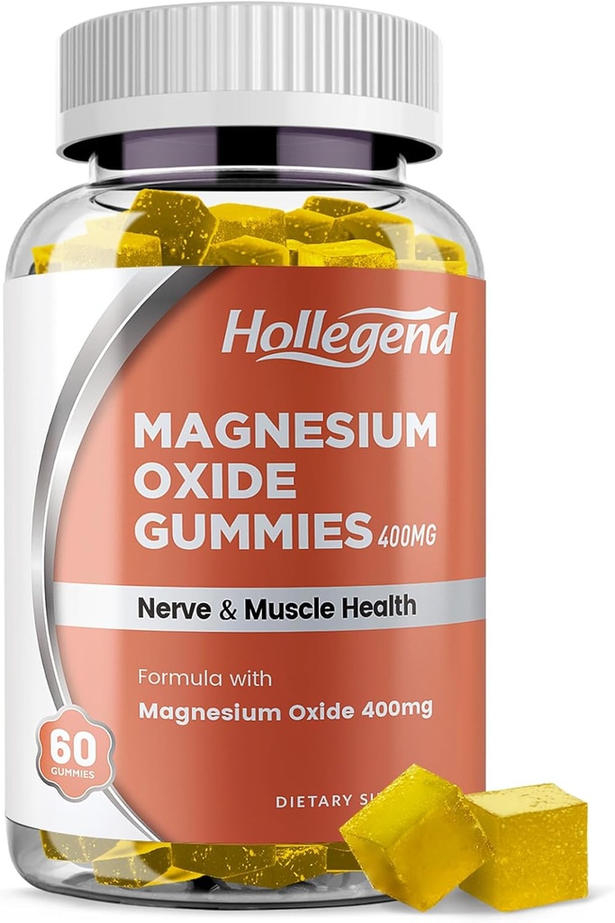 Oxido de Magnesio 400mg Gummies, Oxido de Magnesio Suplemento Chewable para el Muscle, Nerve & Heart Health, Vegan, Pinapple Flavor, 60 Conde