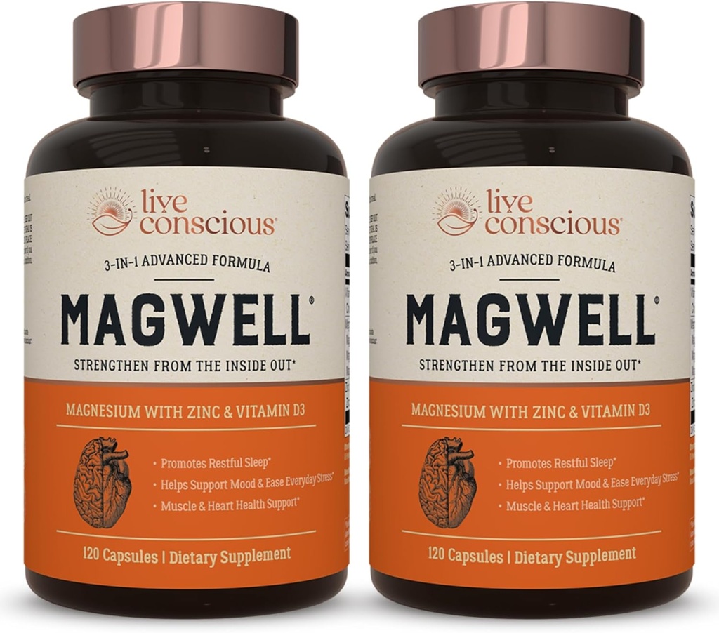 Zinc & Vitamina D3 - Formas biodisponibles de magnesio - Malate, Glycinate, Citrato - MagWell Bone & Heart Health, Immune System Support - 120 Capsules (2-Pack)