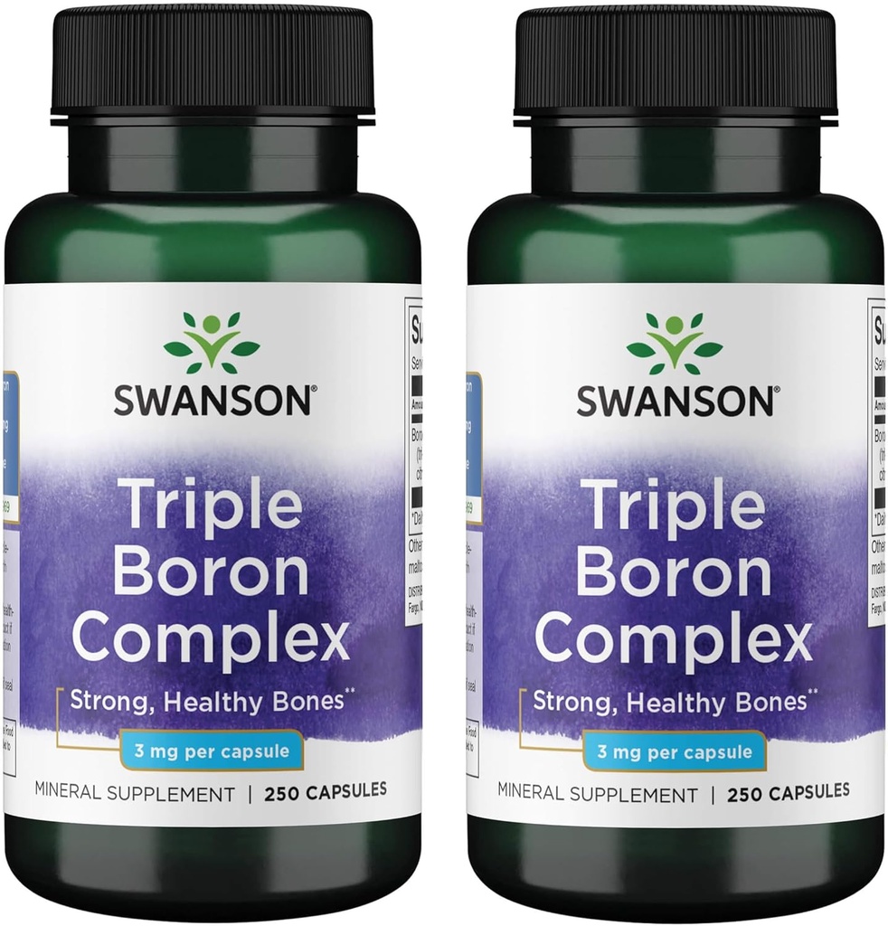 Complejo Triple de Borón Swanson - Natural Bone Health & Joint Support - Mineral Supplement Featuring Citrate, Aspartate & Glycinate - (250 cápsulas) 2 Pack