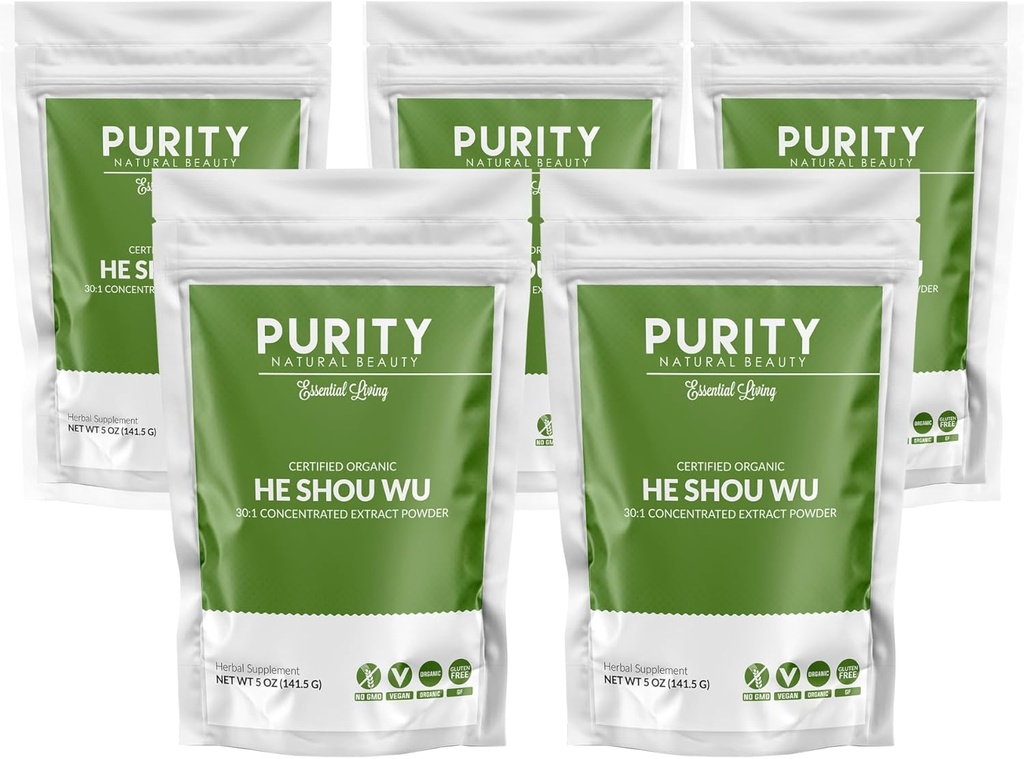 Certified Organic He Shou Wu - Grande 5oz Bolsa de 30:1 Concentrado-Fo-ti - Orgánica Foti Extract- Fo ti He Shou Wu Organic (Pack of 5-25 Ounces)