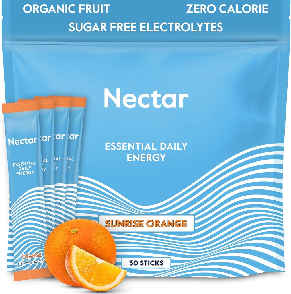 Booster de energía Nectar - Caffeine orgánica, B12 & electrolitos - Cero Calorie sin azúcar - Café saludable, bebida energética Alternativa de Soda – Hidración & Suplemento energético (Orange 30 paquetes de polvo)