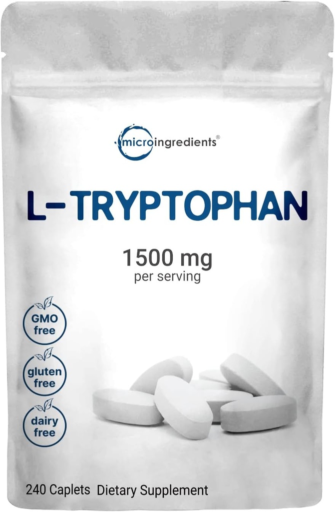 Micro Ingredientes L-Tryptophan 1,500mg, 240 Caplets ← Aminoácidos esenciales + Relajación Soporte ← Mood, Sleep & Nervous System Balance ← Clean Label, Non-GMO