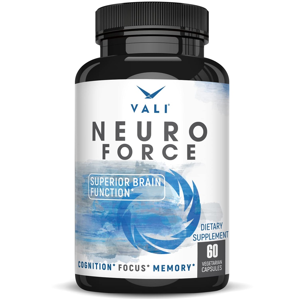 VALI Neuro Force Brain Booster Suplemento para Focus, Memory, Clarity & Energy. Función cognitiva nootrópica Extra Strength Support for Mental Performance. with Natural Caffeine. 60 cápsulas de verduras