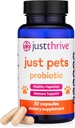 Just Thrive Just Pets Probiótico - Probióticos Digestivos diarios para perros y gatos - 4 Billones CFUs Pet Probiótico, 30 cápsulas