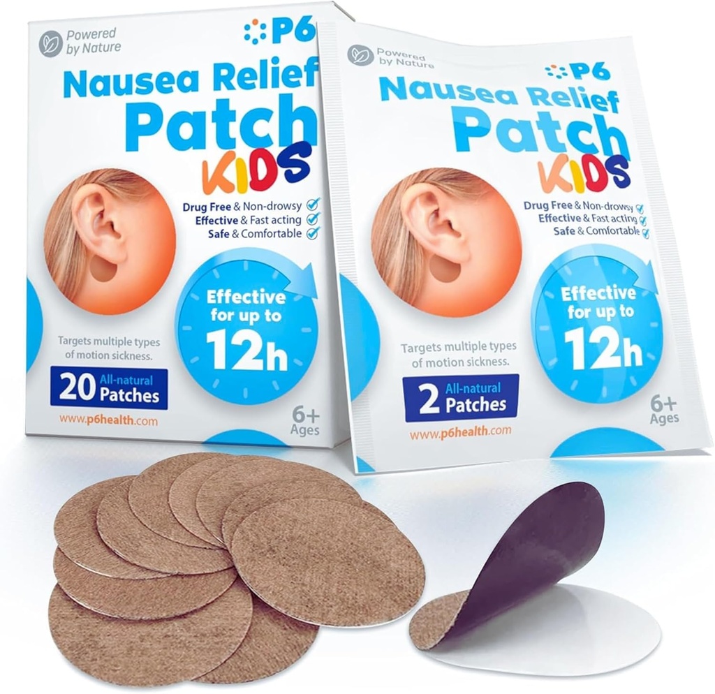 P6 Motion Sickness Patches for Kids - All Natural Sea Sickness Patches for Cruise and Car - Non Drowsy Motion Patch for Children - Safe Motion Sickness Patch for Travel - Ginger and Cinnamon