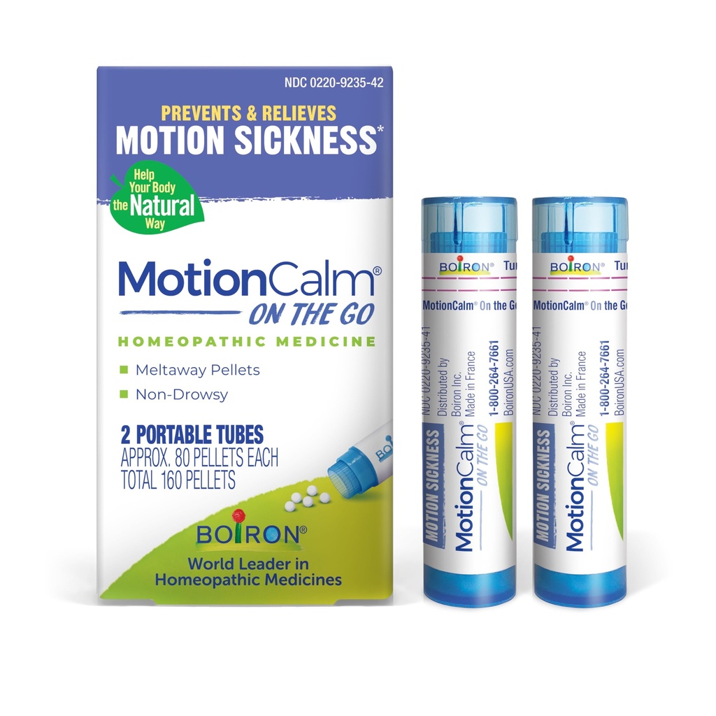 Boiron MotionCalm On The Go Relief for Nausea, Vomiting, or Dizziness associated with Motion Sickness Due to Travel, Amusement Rides, and Video Games or VR - Non-Drowsy - 2 Count (160 Pellets)