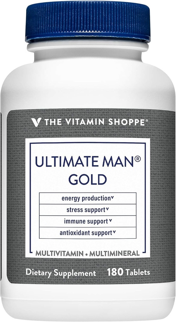La vitamina Shoppe Ultimate Man Multivitamin - Energía de alta potencia y antioxidante Blend - Suplemento Multi-Mineral diario completo para la salud óptima de los hombres - Gluten " Dairy Free (180 Tablets)