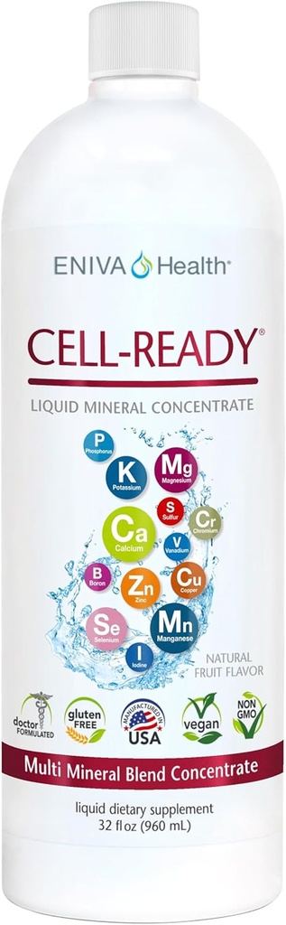 Eniva Health Cell Ready Ionic Multi Minerals Concentrate with Natural Flavors, Magnesium, Zinc, Chromium Liquid Minerals Selenium + More ← Rapid Absorption ← Soporta Balance Nutricional - 32 Oz