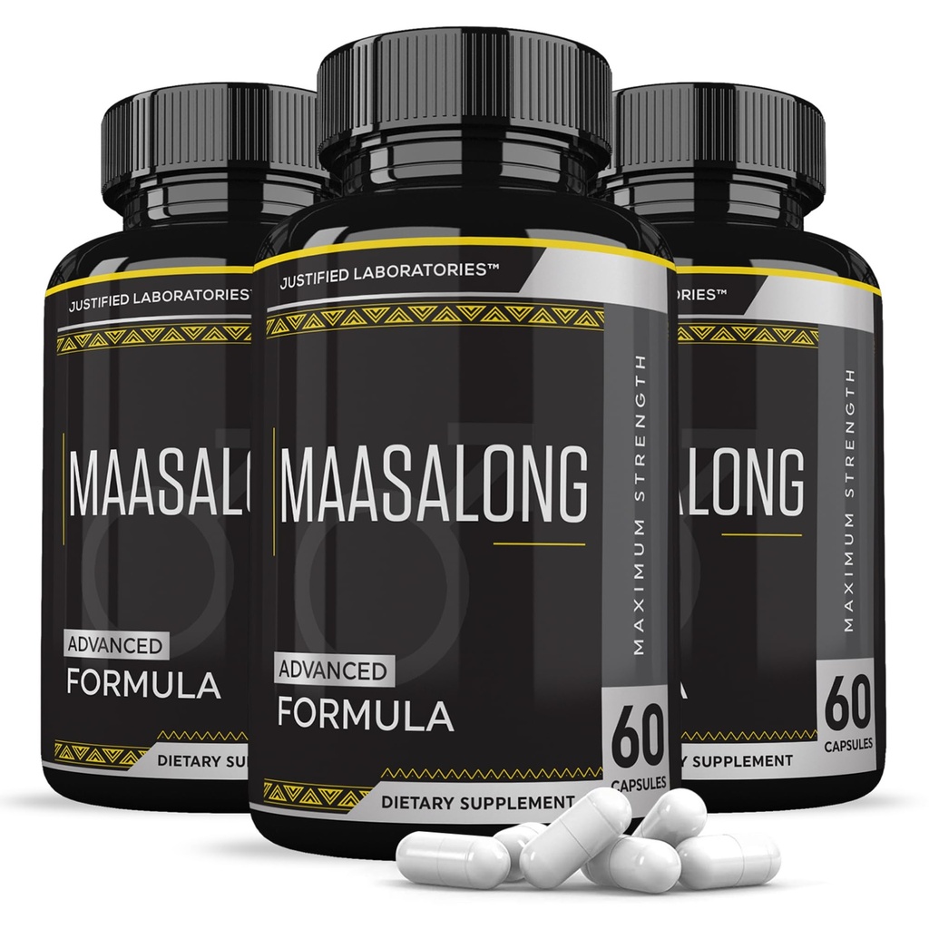Justified Laboratories Maasalong for Men - Testosterone Support Supplement for Energy, Drive & Performance - Tongkat Ali, Saw Palmetto - 60 Capsules (Pack of 3)