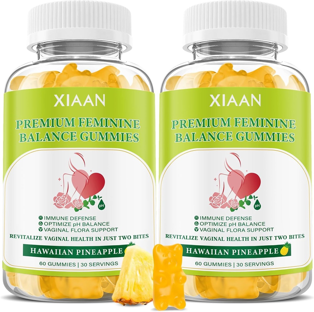 Equilibrio Femenino Premium Gummies para la Salud Inmunitaria de las Mujeres, Gummies Hawai Pineapple Apoyo PH Balance & Vaginal Health, Vegan, Gluten-Free, 120 Cuenta