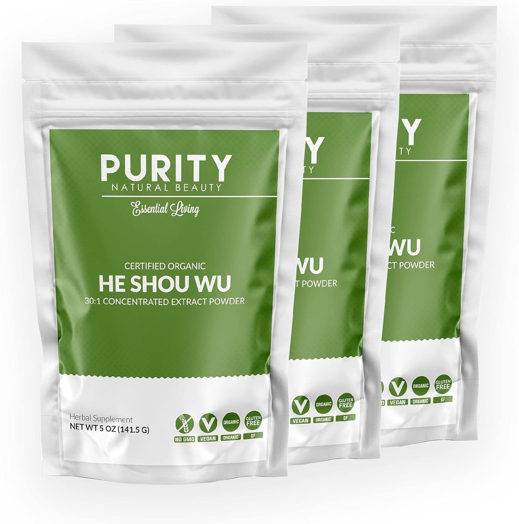 Certified Organic He Shou Wu - Grande 5oz Bolsa de 30:1 Concentrado-Fo-ti - Orgánica Foti Extract- Fo ti He Shou Wu Orgánica (Pack of 3-15 Ounces)