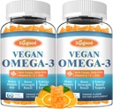2 Pack Omega-3 Gummies Potent Algae Omega Fuente, Boost Brain, Eye & Immune Función, con DHA y EPA Vegan & Sugar Gratis, Orange Flavor, 120 Cuenta