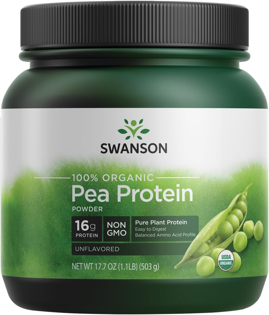 Swanson 100% certificado orgánico Pea Protein Powder Non-GMO 1.1 lb (503 g) Pwdr