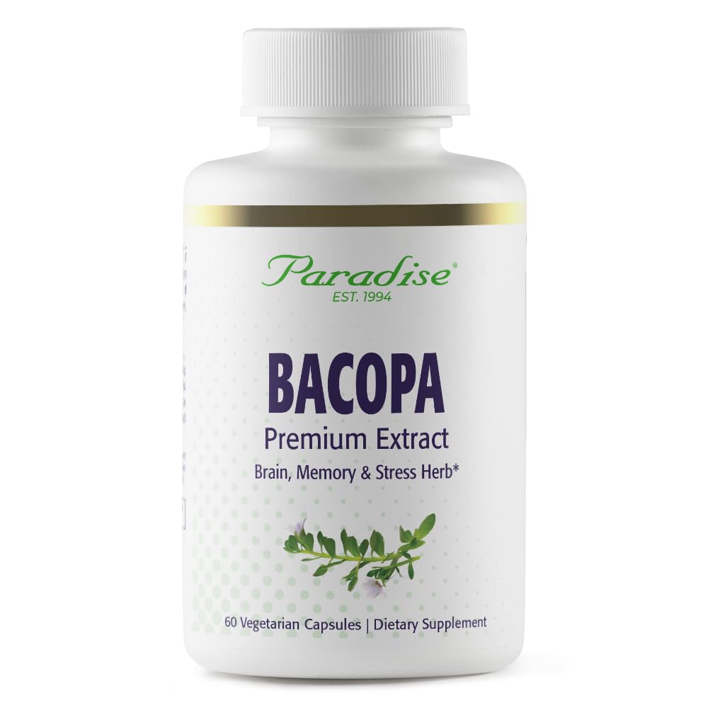 Extracto de Bacopa paradisiaco, vegano, no GMO, libre de gluten, 60 cápsulas