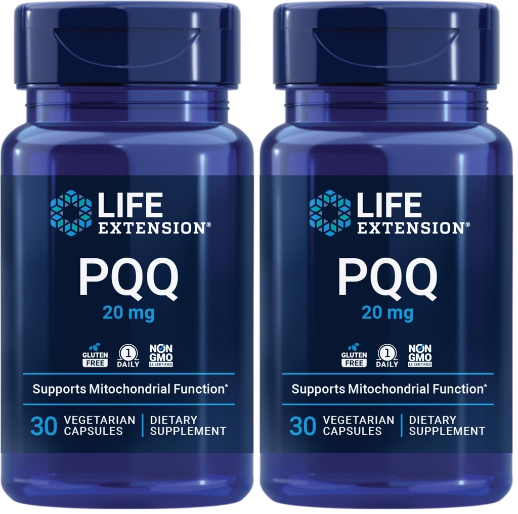 PQQ, pyrroloquinolina Quinone, 20 mg, promueve el crecimiento de la nueva mitocondria, libre de gluten, no GMO, vegetariano, 1 diario, 30 cápsulas (Pack of 2)