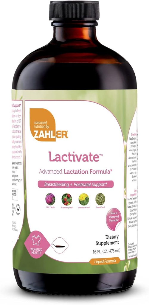 Zahler Lactivate, Lactation Support Suplemento para Aumentar la Calidad y Cantidad de la Leche de Madres, Todas las Fórmulas Líquidas que contienen Fenugreek, Certified Kosher Vitamina Postnatal, 16oz