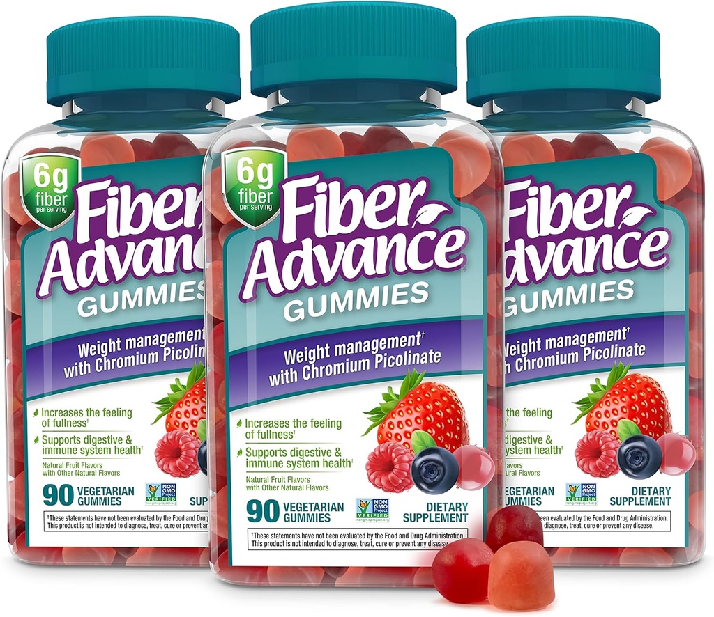 Fiber Advance Weight Management Gummies tención 100% Fibra basada en plantas para el bienestar digestivo y la salud de Gut ← Chromium Picolinate for Weight Management Support (3-Pack)