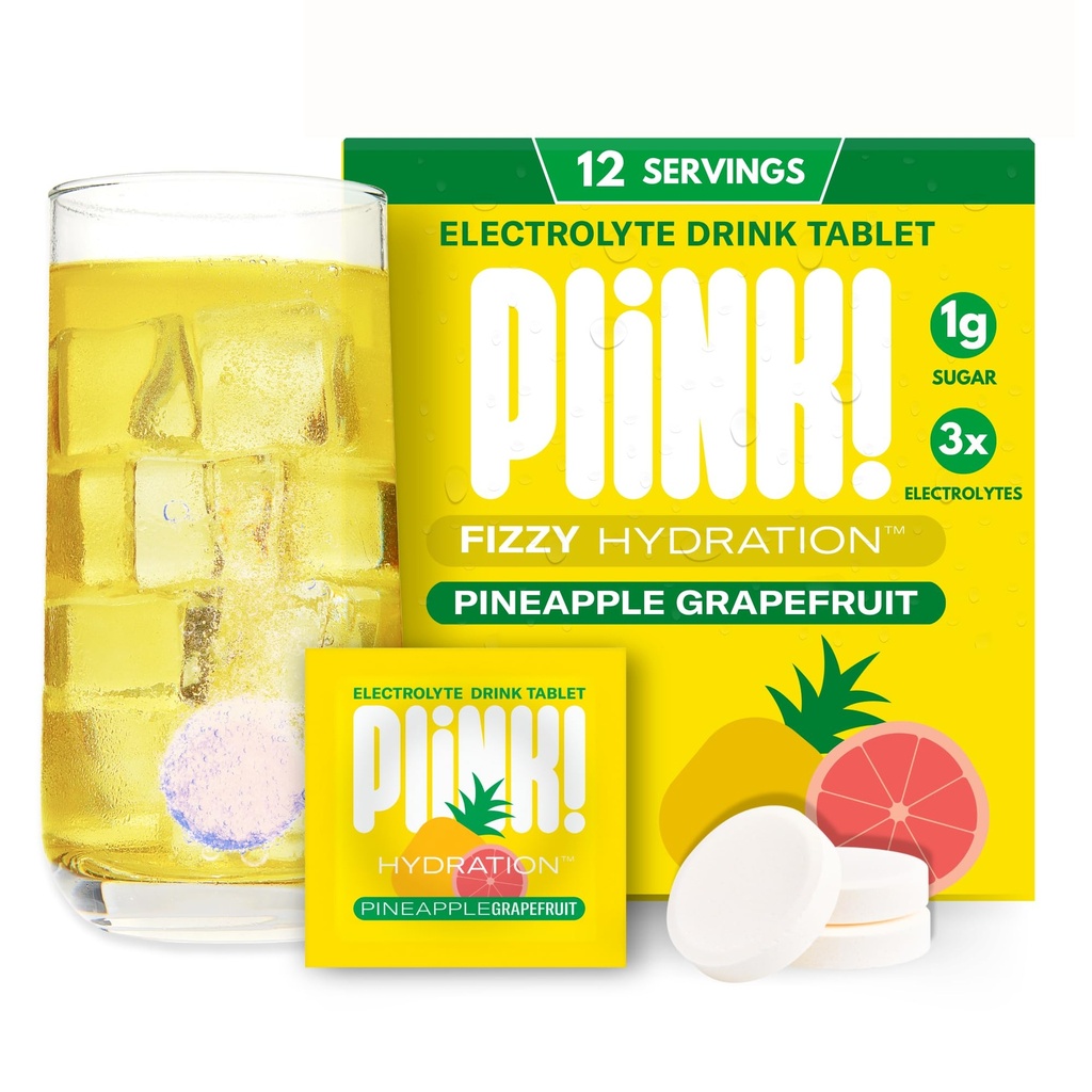 Plink! Fizzy Electrolyte Drink Tablets for Daily Hydration - 12ct Electrolyte Tablets + Sodium, Potassium, Magnesium, Low-Calorie, Low-Sugar Keto Electrolytes Powder Hydration Packets Water Flavoring