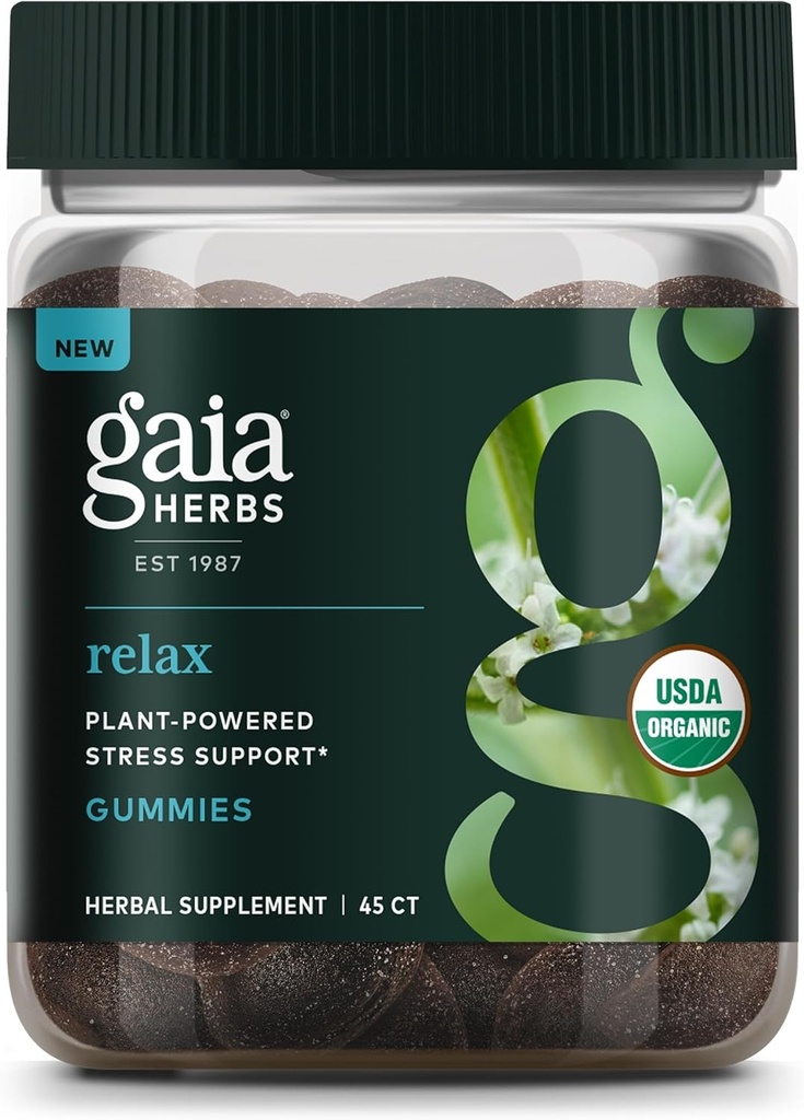 Gaia Herbs Relax Gummies - Soporta Sentimientos de calma - con Concentrado de Jugo de manzana orgánica - 45 Gummies (15 Servimientos)
