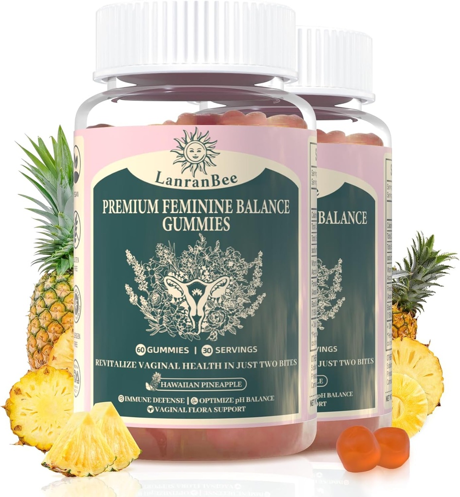 Premium Feminine Balance Gummies - para la salud y bienestar de las mujeres - Immune Support - Vegan, Gluten-Free & Halal - Hawaiian Pineapple - 60 Gummies - 30 Servings (2)