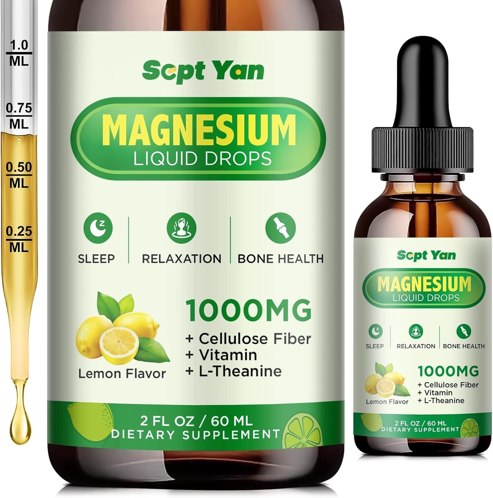 gotas líquidas de magnesio Glycinate, 1000mg Magnesium Glycinate, Citrate & Threonate with Cellulose Fiber, L-Theanine, Vitamina B & C para el sueño, músculo, energía & relax, sabor libre de azúcar