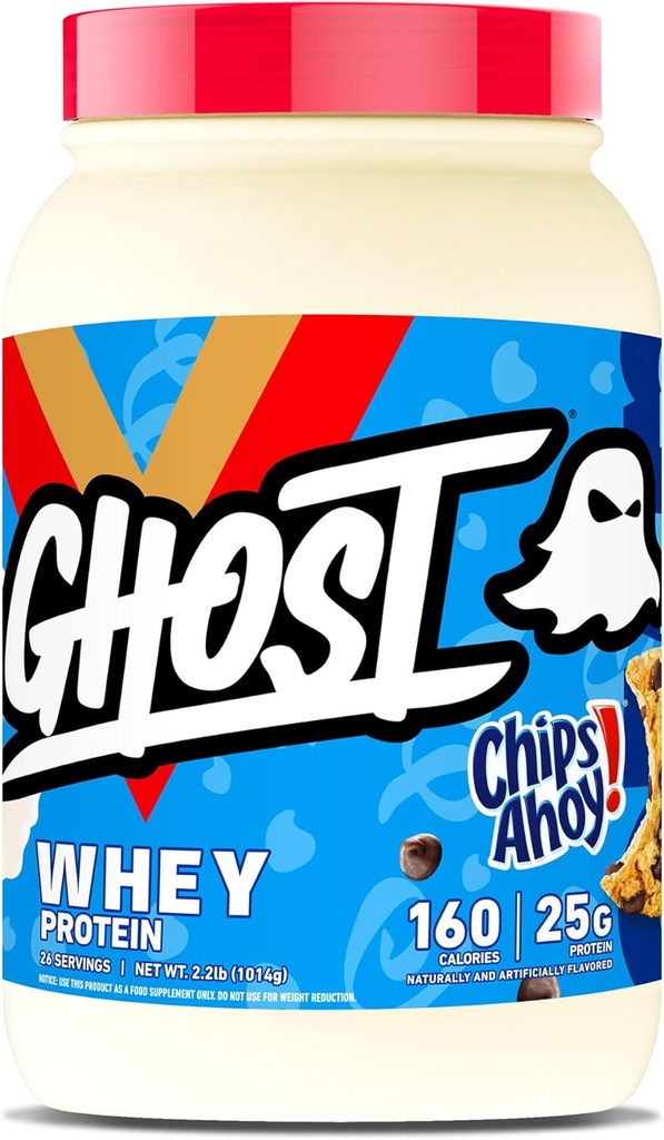 GHOST Whey Protein Powder, Chips Ahoy! - 2LB, 25G de Proteína - Whey Protein Blend - ­Post Workout Fitness & Nutrition Shakes, Smoothies, Baking & Cooking - Cookie Pieces Inside