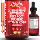 Limpia Nutra Cayenne gotas de pimienta Suplemento Liquido + Hawthorn Berry, Vitamina D3 K2 Beet Root Powder, Ceylon Cinnamon, Turmeric Curcumin, Orgánica Panax Ginseng, Berberine Extract 1 Pack