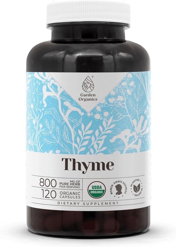 Thyme USDA Organic 120 Capsules TENIDO Suplemento Natural de Alta Potencia TENIDO Cápsulas Vegetarianas Orgánicas certificadas y tomillo orgánico (Thymus Vulgaris) Hoja seca (120 cápsulas)