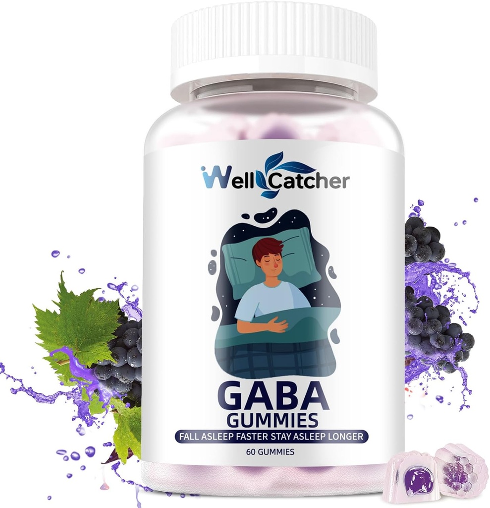 Suplemento GABA Gummies 500mg: Chewable GABA L-theanine Suplemento Gummies para adultos Niños sin melatonina Ayuda al sueño Mente calma con 5-HTP para el alivio de estrés Zzz Mejor azúcar libre sabor 60CT