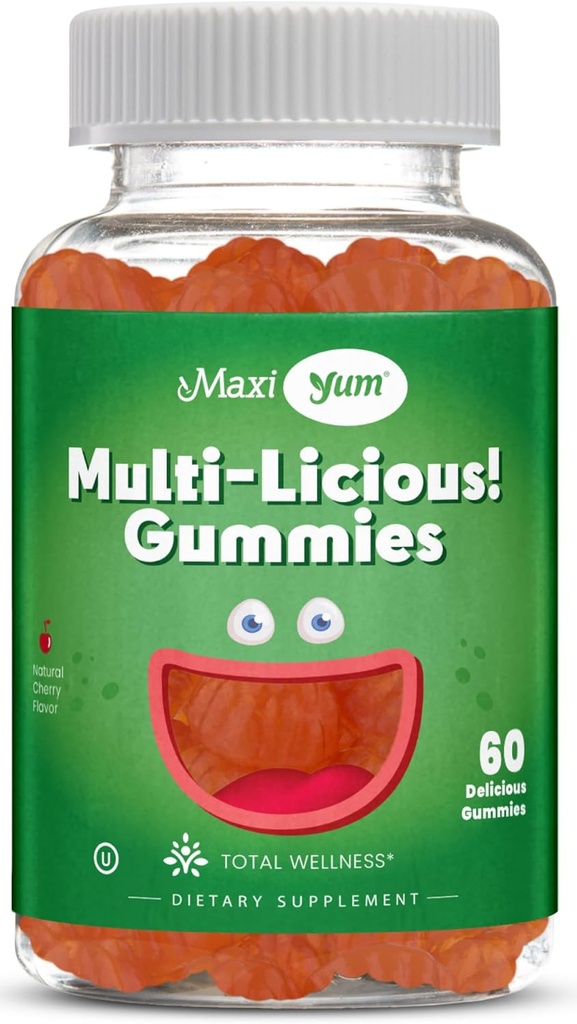 Maxi Health Multivitamin Gummies Vitaminas para Adultos & Niños - Cherry Flavored Gummy Multivitamins - 60 gomas de vitamina para mujeres y hombres - Múltiples vitaminas diarias Mujeres y hombres multivitaminas