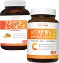 Bundle of Vitamin C Immune Support " Turmeric Curcumin - Apoyo diario: Inmune + salud conjunta - Soporte Inmunitario - Vitamina C con Zinc (No-GMO) " Curcumina Turmérica - Extracto Pepper Negro (No-GMO)