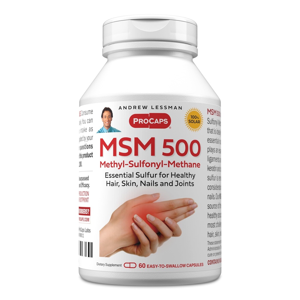 ANDREW LESSMAN MSM 500 Methyl-Sulfonyl-Methane 60 Capsules - Highly Concentrated Source of Organic Sulfur. Supports Healthy Structure and Function of Joints, Skin, Nails and Hair. No Additives
