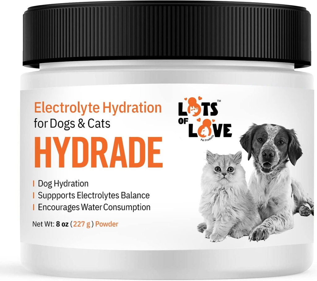 HidrADE Powder - Electrolitos para la deshidratación de perros - Hidración para perros & gatos - Lotes de amor Productos para mascotas (8 Oz)