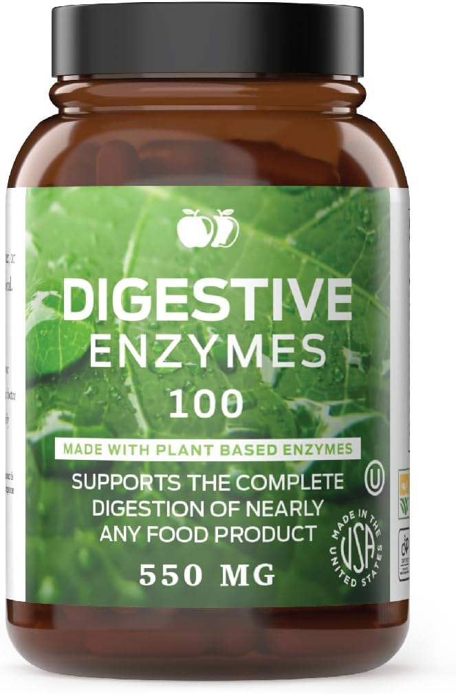 Suplementos de Enzimas Digestivos, Superalimentos basados en plantas naturales - 100 cápsulas 600mg Probióticos Amylase Bromelain Lipase
