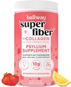 Bellway Super Fiber Powder + Collagen, Sugar-Free Psyllium Husk Polvo con Peptides Collagen y Ácido Hialurónico para Gut Health, Skin saludable, uñas, bonales &amp; joints, Strawberry Lemonade (11 Servings)