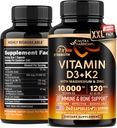 Vitamina D3 K2 - Vitamina D3 10000 iu & K2 como MK-7 120 mcg - Immune & Mood Support, para la salud de los huesos y los dientes - con magnesio, zinc & vitamina C & B12 - Altamente biodisponible - Hecho en EE.UU., 240 cápsulas