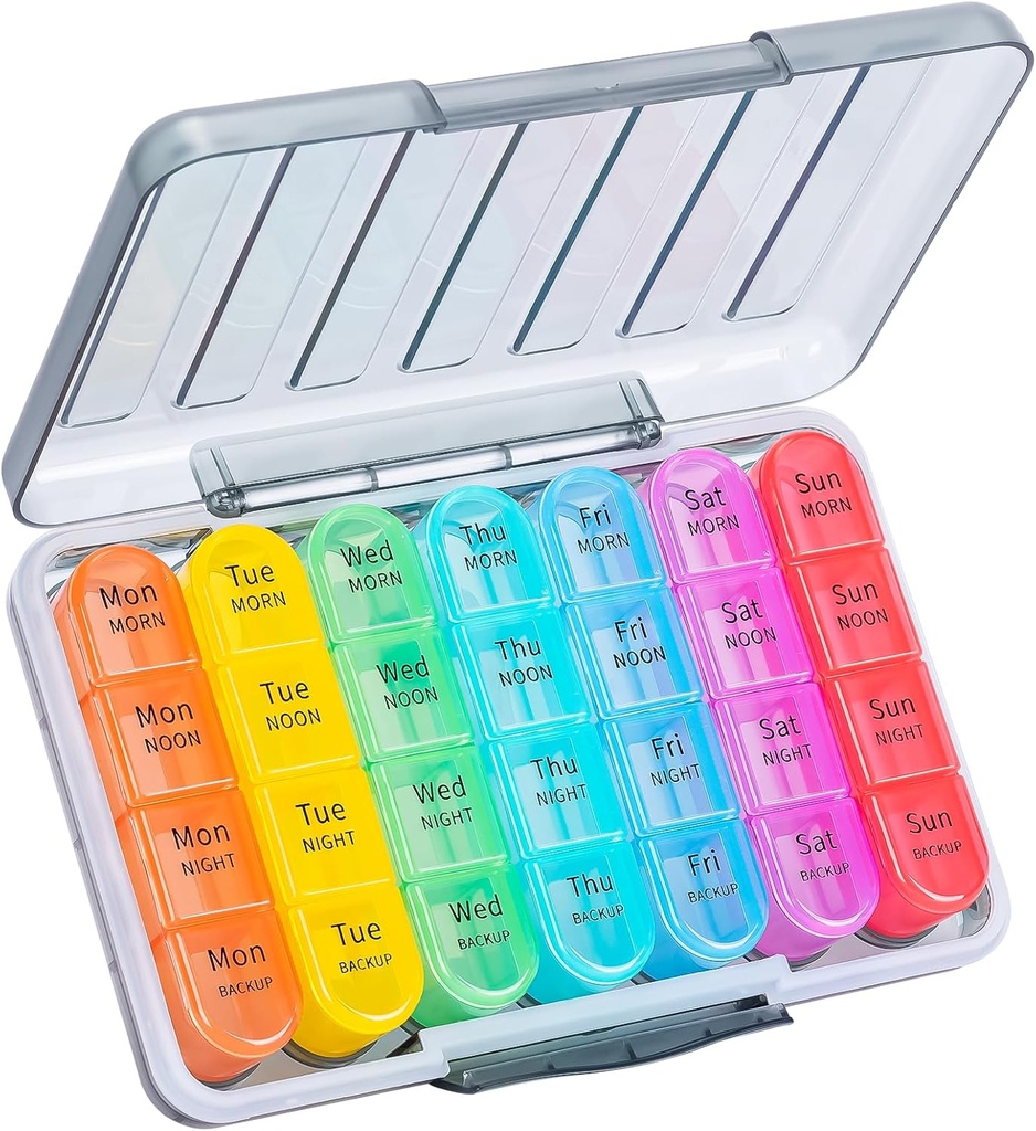 Organizador semanal de píldoras Daviky 4 veces al día, caja de píldoras de Moisture-Proof 7 Día, Caja de organizador de medicina de caso de píldoras diarias Fácil de cargar, Organizador de píldoras de viaje con 28 Compartimientos para mantener vitaminas &amp; medicamentos