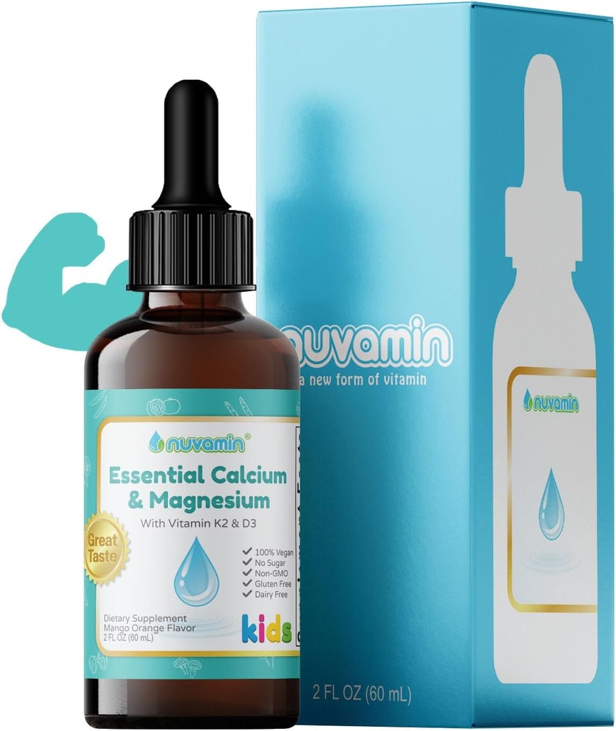 Nuvamin – Liquid Calcium & Magnesium Drops for Baby, Toddlers, Kids, & Adults, 2Fl.Oz (60ml), 30 Daily Servings. Gran sabor - Todo Natural - Vegano - Absorción Superior